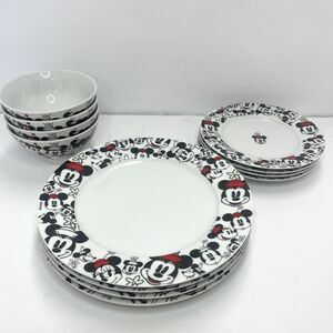 Disney Mickey Minnie Mouse Dishes Set 4 Place Settings Dinner Salad Plates Bowl